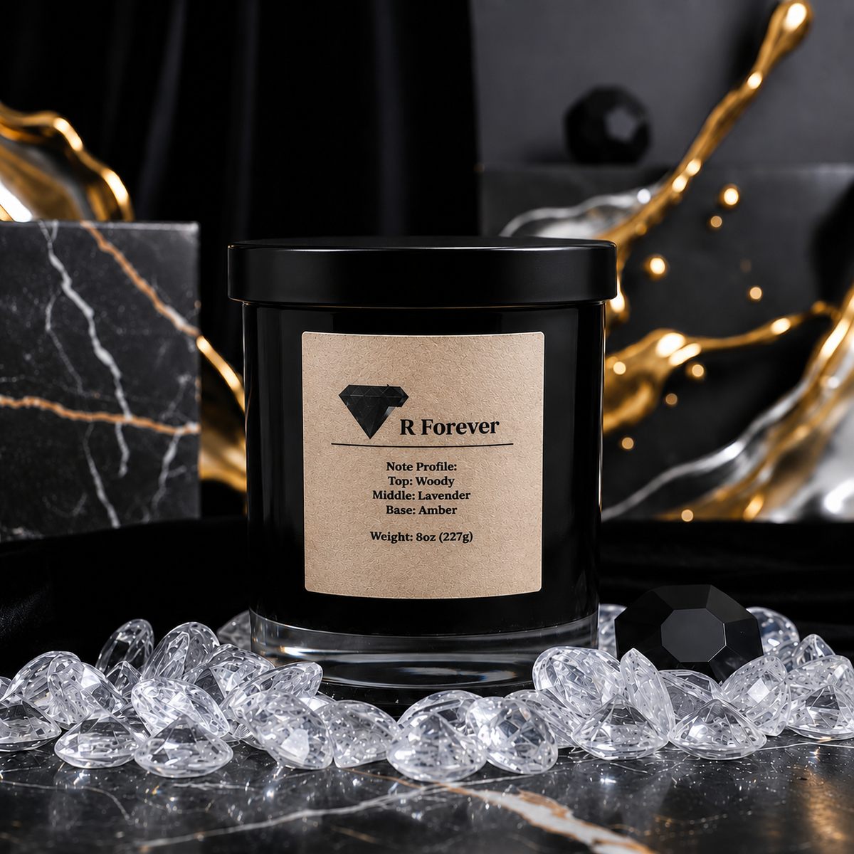 Diamonds R Forever - Black Glass Jar