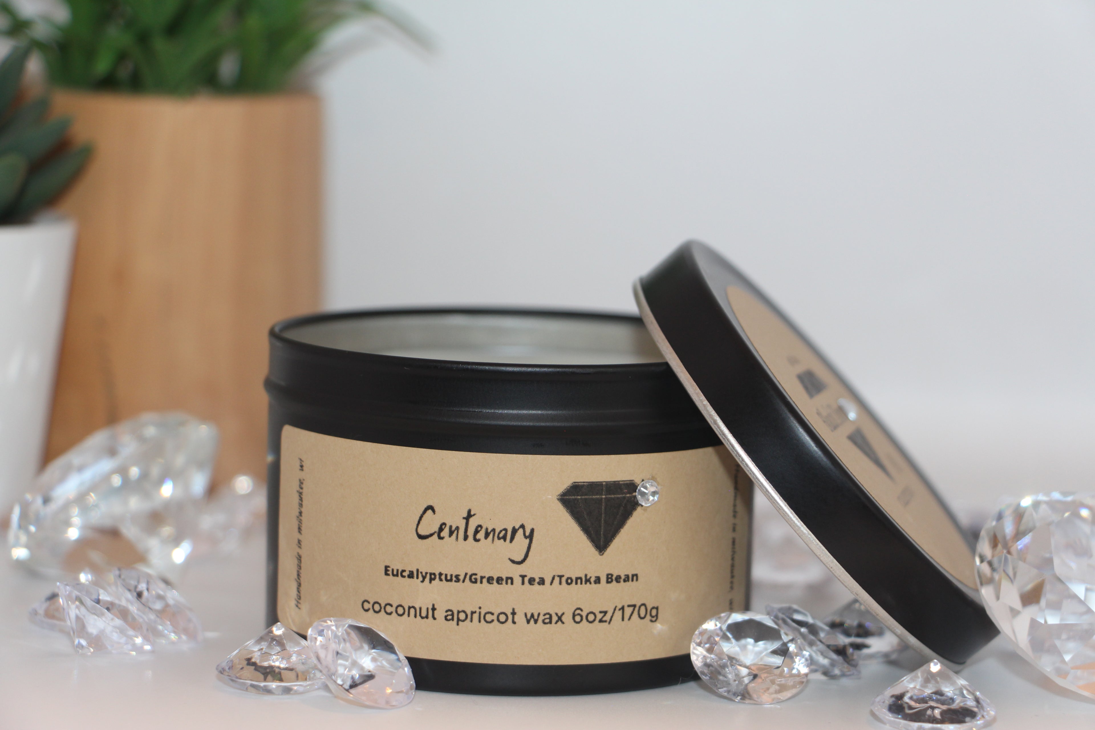 Centenary Diamond Candle - 6oz Black Tin