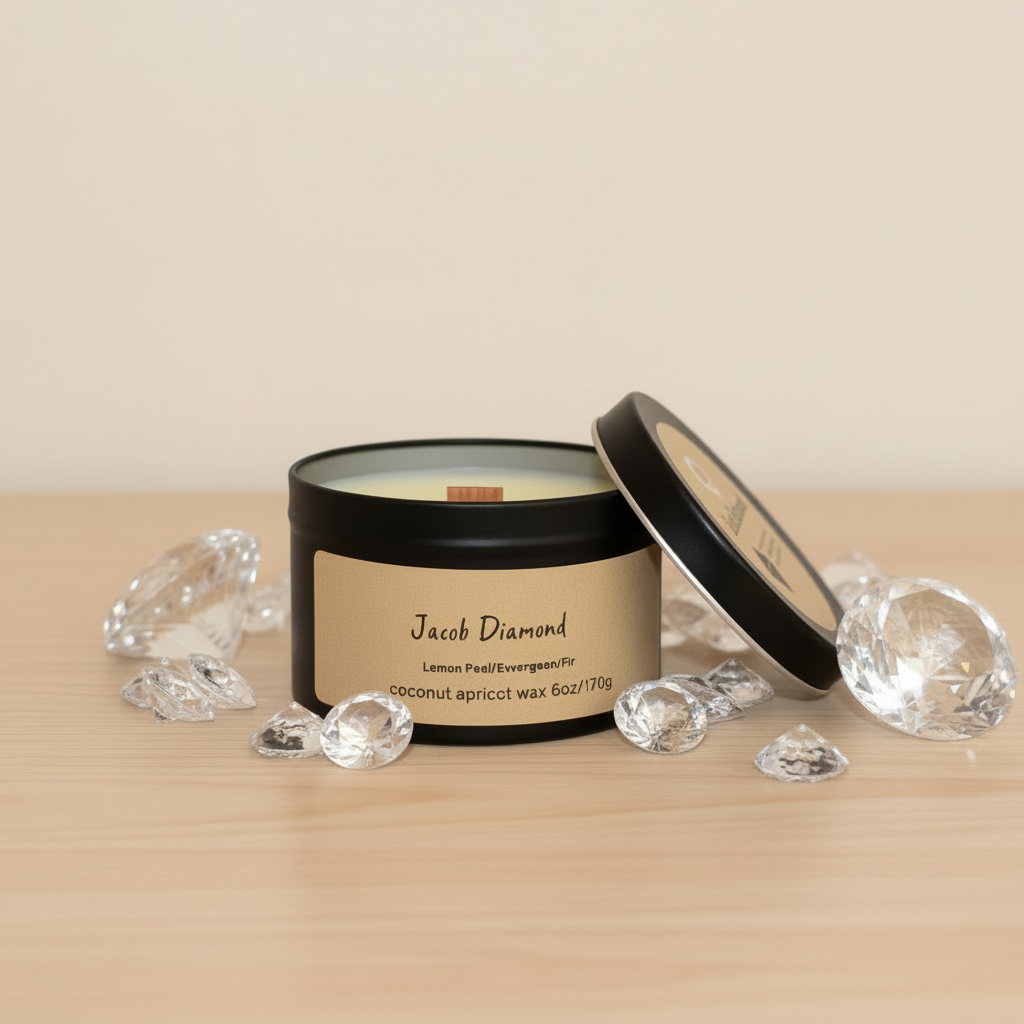 Jacob Diamond Candle - Open Lid Wooden Wick
