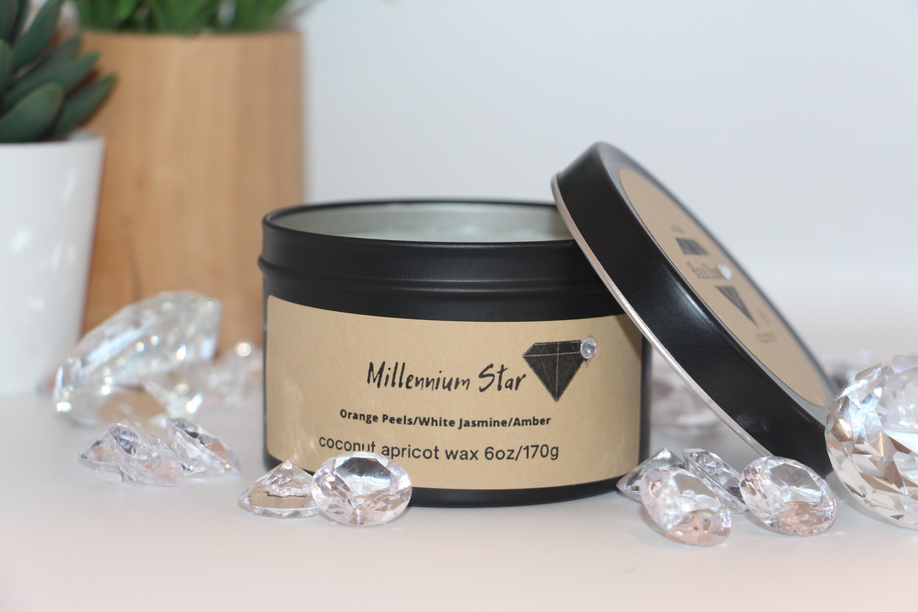 Millennium Star Diamond Candle - 6oz Black Tin